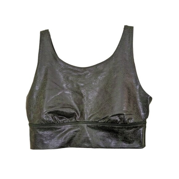 Aerie Offline NEW Hugger Faux Leather Sports Bra Small Crackle Olive Daze Green - Picture 3 of 6